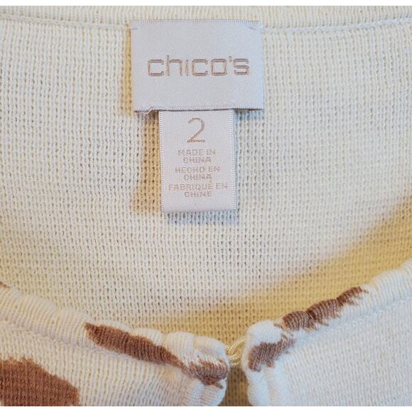 CHICO'S 2 Women 12 14 Charlee Cardigan Sweater Cheetah Cream Beige Crochet 40" - Picture 3 of 7